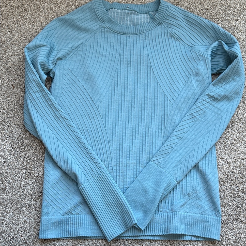 Rulu Run Ribbed Long-Sleeve Shirt Blue sz 8 (3 lines on hem)
